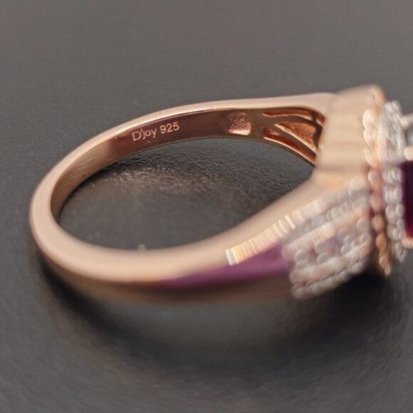 Red Garnet and White Zircon Halo Ring in Rose Gold Over Sterling Silver Size 9 - Picture 4 of 5